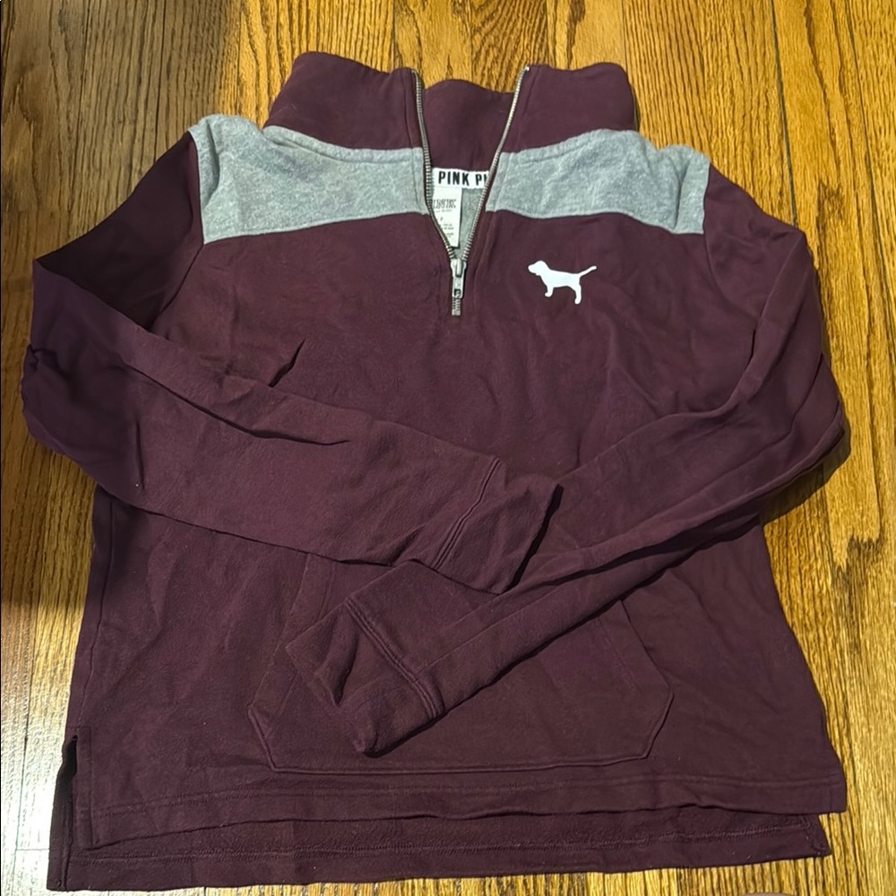 PINK Victoria's Secret Maroon and Gray Zip Up Sweatshirt